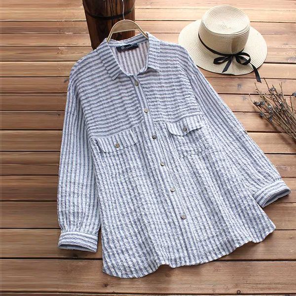 2020 autumn women casual striped blouse female button down long sleeve shirt vintage cotton linen blusa plus size irregular, White
2020 autumn women casual striped blouse female button down long sleeve shirt vintage cotton linen blusa plus size irregular, White