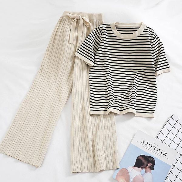 women's tracksuits cbafu fashion knitting set trousers suit tracksuit summer striped sweater wide legs pants 2 piece p070, Gray
women's tracksuits cbafu fashion knitting set trousers suit tracksuit summer striped sweater wide legs pants 2 piece p070, Gray