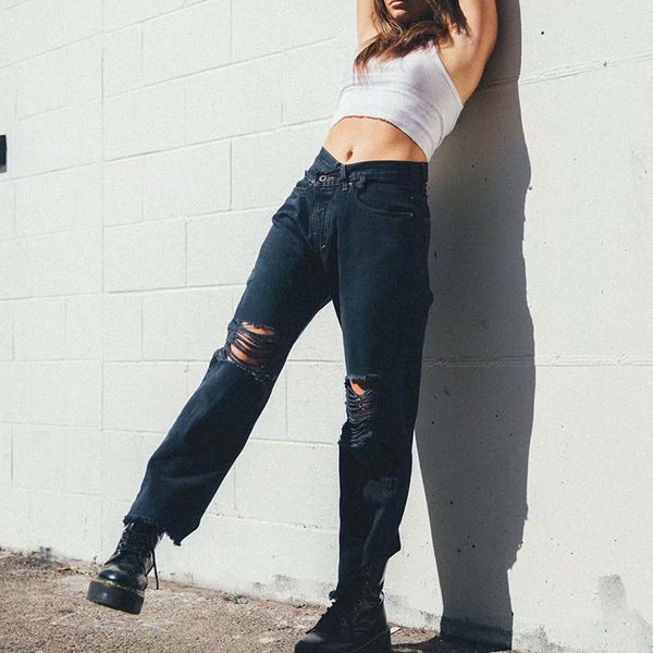women hole pants 2020 style women's summer high waist pants jeans destroyed torn cool slim jeans, Black;white
women hole pants 2020 style women's summer high waist pants jeans destroyed torn cool slim jeans, Black;white