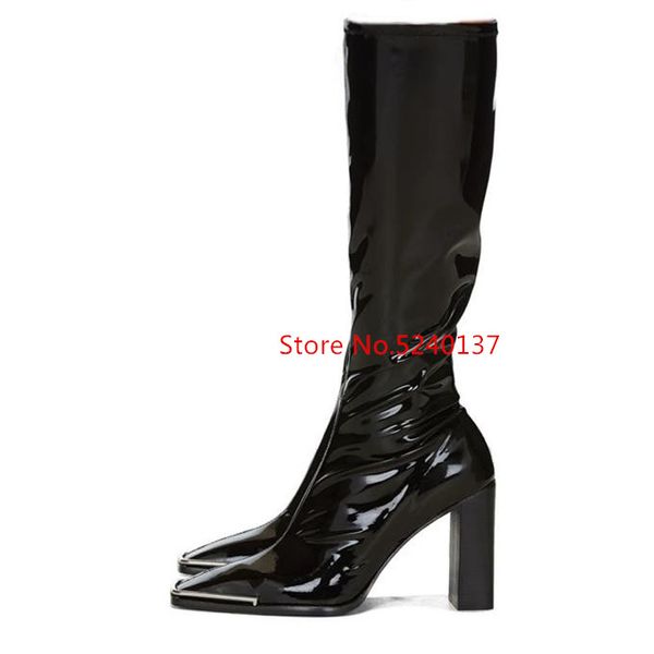 boots metal decoration square toe women 2021 autumn/winter suede/patent leather side zip european design slim fashion, Black
boots metal decoration square toe women 2021 autumn/winter suede/patent leather side zip european design slim fashion, Black