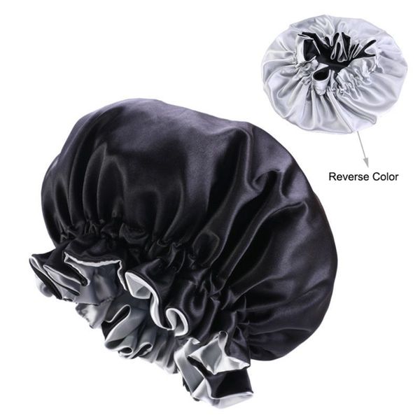 women double layer satin sleep bonnet cap extra large solid color elastic ruffles reversible hair loss chemo night hat, Blue;gray
women double layer satin sleep bonnet cap extra large solid color elastic ruffles reversible hair loss chemo night hat, Blue;gray