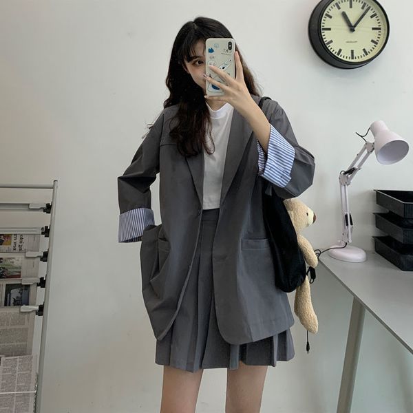 two piece dress fashion suit 2021 korean autumn contrasting color long sleeve jacket pleated skirt western style two-piece women, White
two piece dress fashion suit 2021 korean autumn contrasting color long sleeve jacket pleated skirt western style two-piece women, White
