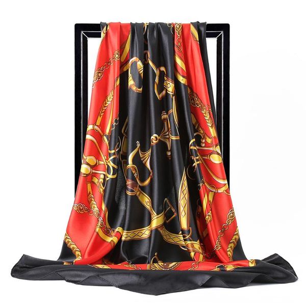 женщины хиджаба подарки глава шаль платок имитация шелкового всесезонные площадь шарф управление пояс печатный 90x90cm мода большой daily, Blue;gray