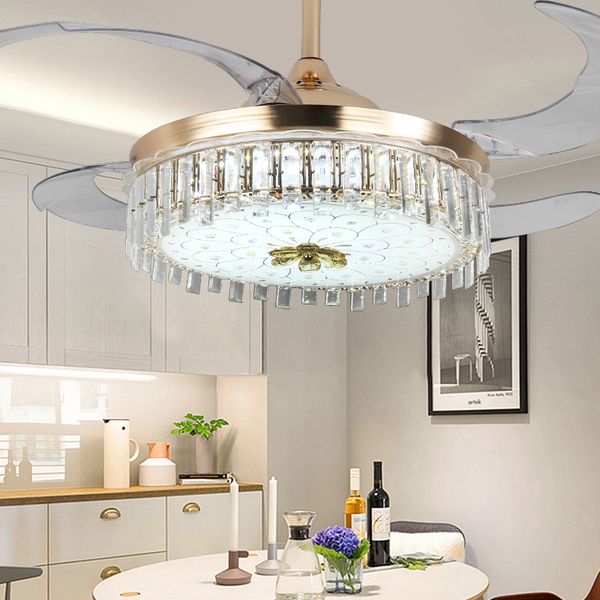 LED Crystal Ceiling Fan Light Modern Minimalist Ceiling Fans Light Golden Three-color Dimming Fan with
LED Crystal Ceiling Fan Light Modern Minimalist Ceiling Fans Light Golden Three-color Dimming Fan with
