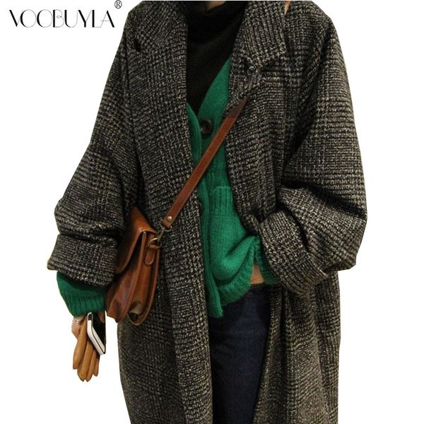 voobuyla winter women wool blends plaid trench coat elegant outerwear casual loose thick cardigan female long cashmere overcoat, Black
voobuyla winter women wool blends plaid trench coat elegant outerwear casual loose thick cardigan female long cashmere overcoat, Black