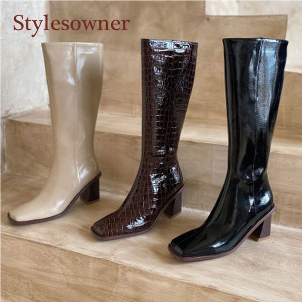 boots square toe patent leather thick heel straight high-heel boot women retro stone pattern beige brown black elegant
boots square toe patent leather thick heel straight high-heel boot women retro stone pattern beige brown black elegant