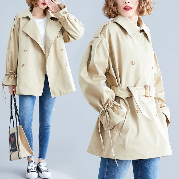 spring autumn korean style loose belt cuff loose short coat plus size women's double-breasted trench coat with belt, Tan;black
spring autumn korean style loose belt cuff loose short coat plus size women's double-breasted trench coat with belt, Tan;black