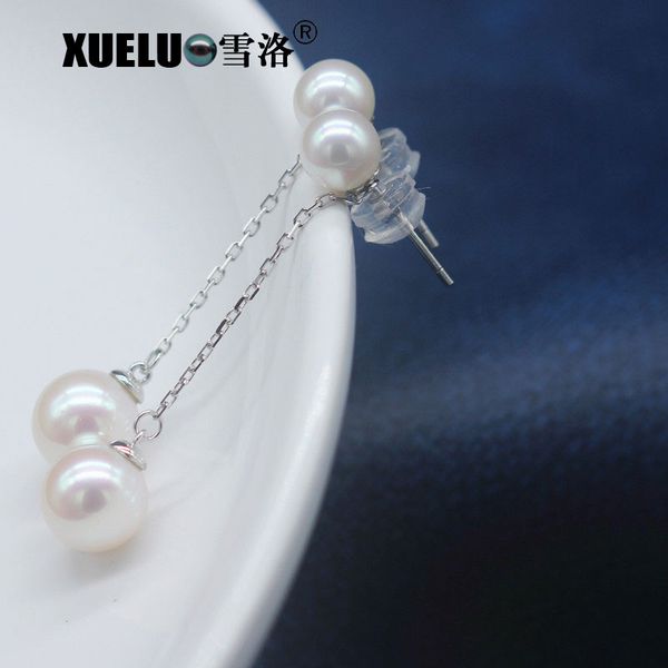 long line fashion double round natural cultured freshwater pearl earrings for gift, Silver
long line fashion double round natural cultured freshwater pearl earrings for gift, Silver