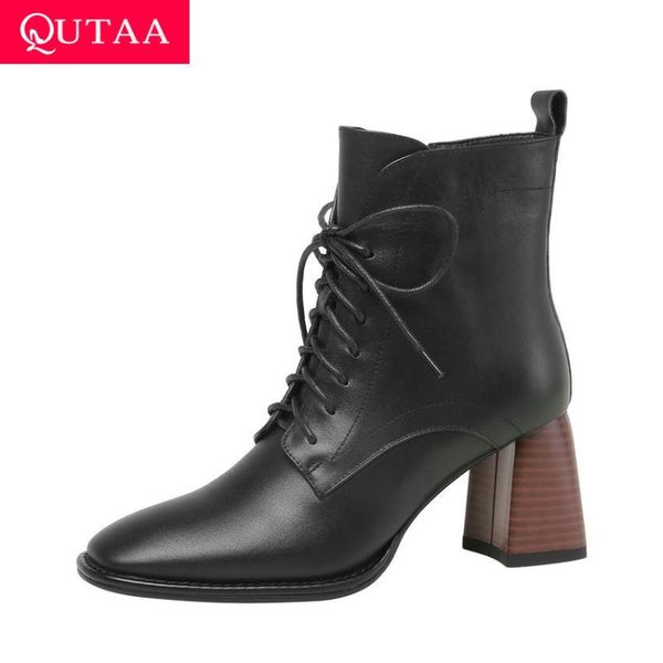 boots qutaa 2021 ankle lace up zipper cow leather women shoes fashion square high heel autumn winter short size 34-42, Black
boots qutaa 2021 ankle lace up zipper cow leather women shoes fashion square high heel autumn winter short size 34-42, Black