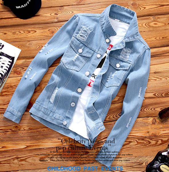 2020 men's light color hole handsome denim jacket youth new slim denim jacket, Black;brown
2020 men's light color hole handsome denim jacket youth new slim denim jacket, Black;brown