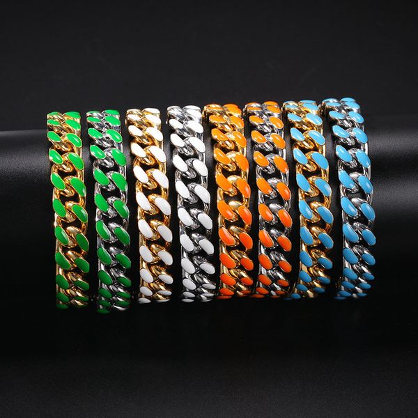 8 colors dripping oil stainless steel cuban miami chain link bracelets for male boys hip hop rock jewelry 7"-8, Black
8 colors dripping oil stainless steel cuban miami chain link bracelets for male boys hip hop rock jewelry 7"-8, Black