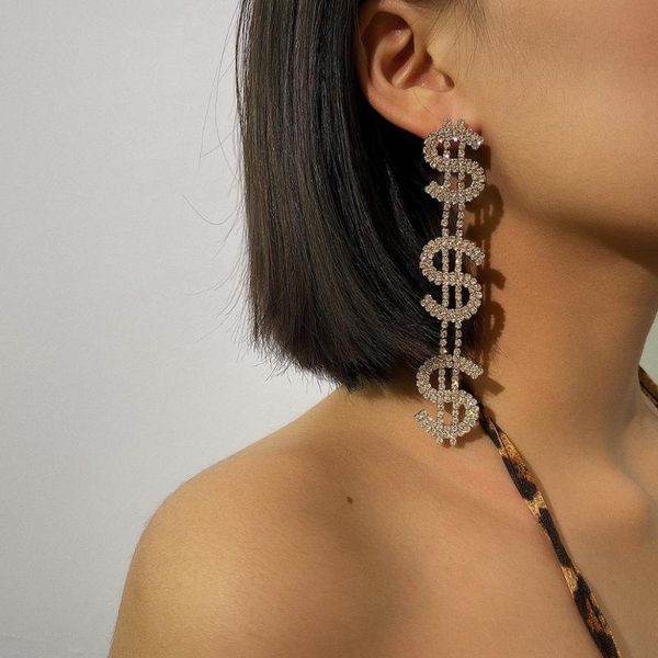 luxurious crystal shiny dollar sign pendant drop earrings for women 2020 fashion steampunk hip hop party club ears jewelry, Silver
luxurious crystal shiny dollar sign pendant drop earrings for women 2020 fashion steampunk hip hop party club ears jewelry, Silver