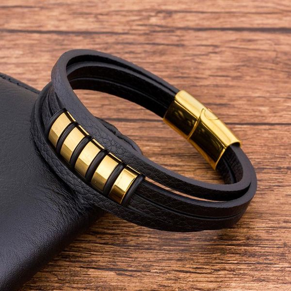 charm bracelets wholesale magnet stainless steel genuine leather black for men hand jewelry multilayer punk accesories, Golden;silver
charm bracelets wholesale magnet stainless steel genuine leather black for men hand jewelry multilayer punk accesories, Golden;silver