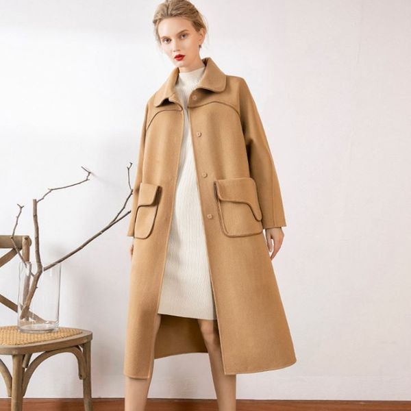 women's wool & blends winter style overcoat female big pocket woolen jacket women warm fashion camel outerwear american long ladies med, Black
women's wool & blends winter style overcoat female big pocket woolen jacket women warm fashion camel outerwear american long ladies med, Black