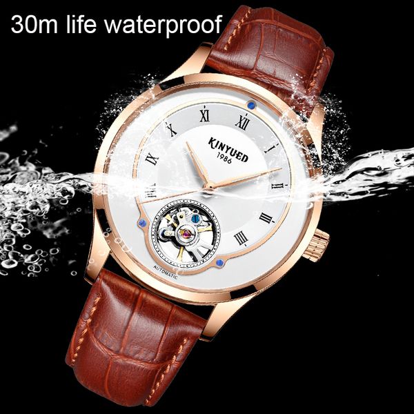 Kinyued Men Watch Tourbillon Automatic Mechanical Watch Leather Self-winding Designer Mens Wristwatch Montre Homme