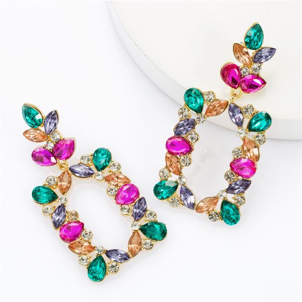 dangle & chandelier colorful square rhinestone statement earring women trendy luxury geometric black pink rainbow fashion jewelry, Silver