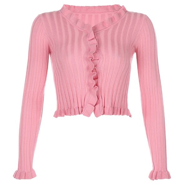 women autumn long sleeve sweater cardigan v-neck ribbed knitted pink crop button down ruffles shrug shirt coat, White
women autumn long sleeve sweater cardigan v-neck ribbed knitted pink crop button down ruffles shrug shirt coat, White