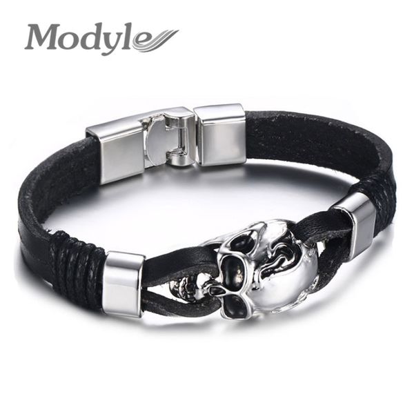 modyle men genuine leather skull bracelets rock punk stainless steel charms cuff bracelets bangles, Black
modyle men genuine leather skull bracelets rock punk stainless steel charms cuff bracelets bangles, Black