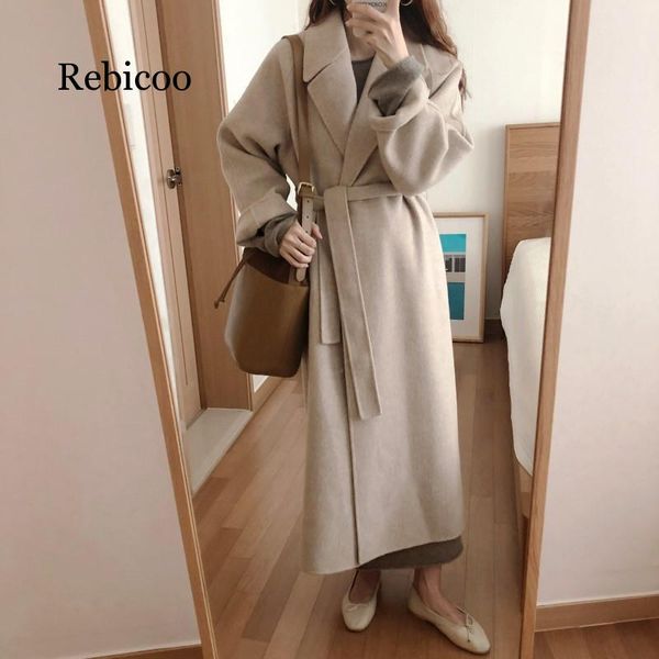 women's korean version of the winter long coat jacket retro lazy style temperament simple wild loose v-neck tie over the knee lo, Black
women's korean version of the winter long coat jacket retro lazy style temperament simple wild loose v-neck tie over the knee lo, Black