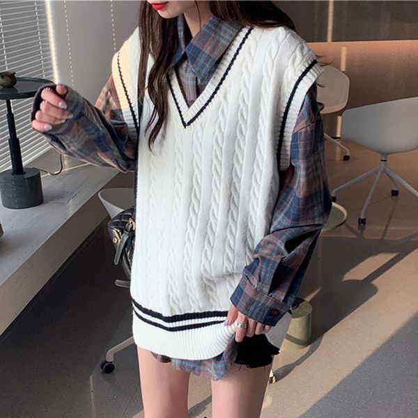 korean sweater vest for women autumn winter preppy style waistcoat loose solid knitted vest sleeveless jecket gilet femme, Black
korean sweater vest for women autumn winter preppy style waistcoat loose solid knitted vest sleeveless jecket gilet femme, Black