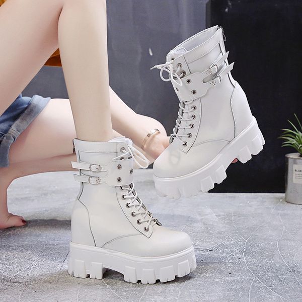 autumn women's height increasing leather ankle boots thick sole zip platform booties woman fashion metal buckle motorcycle botas, Black
autumn women's height increasing leather ankle boots thick sole zip platform booties woman fashion metal buckle motorcycle botas, Black