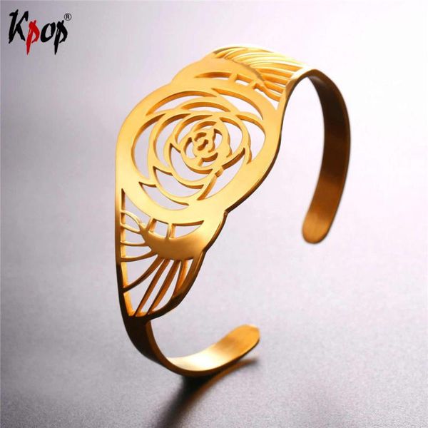 kpop stainless steel hollow rose flower adjustable bangle for women jewelry gold color round bracelets h2590, Black
kpop stainless steel hollow rose flower adjustable bangle for women jewelry gold color round bracelets h2590, Black