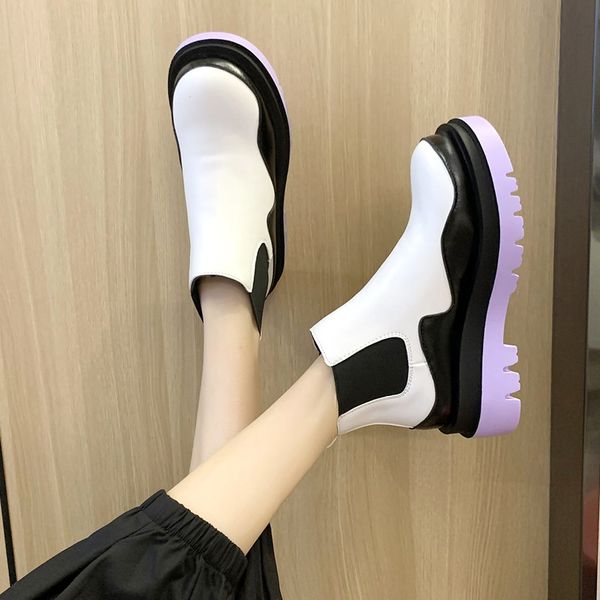 boots fashion mix color platform women shoes autumn soft leather ankle for woman thick sole slip on botas de mujer 2021, Black
boots fashion mix color platform women shoes autumn soft leather ankle for woman thick sole slip on botas de mujer 2021, Black