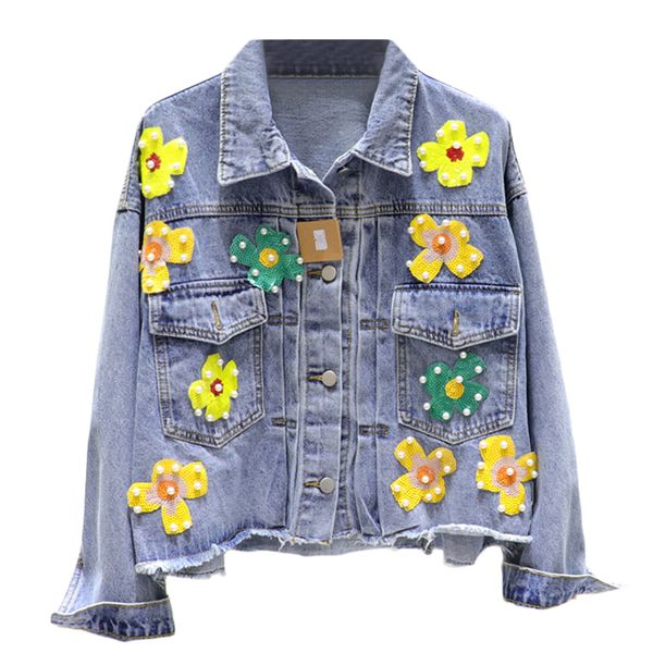 autumn new fashion sequins flower short denim jacket women long sleeve vintage jeans jacket women loose basic coat tide q1374, Black;brown
autumn new fashion sequins flower short denim jacket women long sleeve vintage jeans jacket women loose basic coat tide q1374, Black;brown