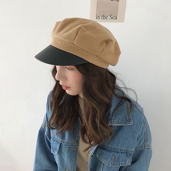 berets boinas para mujer british retro leather octagonal hat literary knitted wool stitching chapeau femme boina hombre czapka zimowa, Blue;gray
berets boinas para mujer british retro leather octagonal hat literary knitted wool stitching chapeau femme boina hombre czapka zimowa, Blue;gray