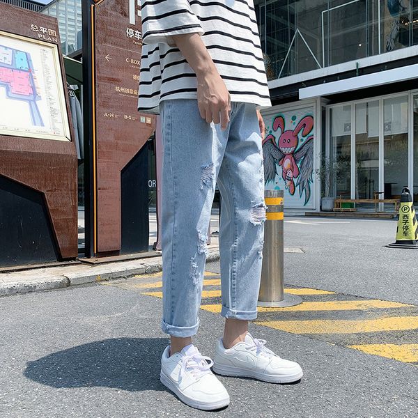 new fashionable 2020 wide leg nine minute straight tube jeans are versatile with loose ripped jeans, Blue
new fashionable 2020 wide leg nine minute straight tube jeans are versatile with loose ripped jeans, Blue