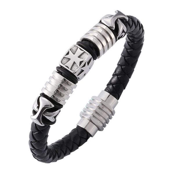 charm bracelets personality punk cross men's black woven leather bracelet stainless steel magnetic button fashion 7-sp0129, Golden;silver
charm bracelets personality punk cross men's black woven leather bracelet stainless steel magnetic button fashion 7-sp0129, Golden;silver