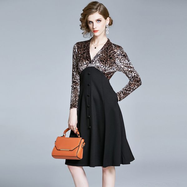 early autumn new women's clothing ins style v-neck leopard velvet contrast color stitching long sleeve dress dress 9iutt, Black;gray
early autumn new women's clothing ins style v-neck leopard velvet contrast color stitching long sleeve dress dress 9iutt, Black;gray