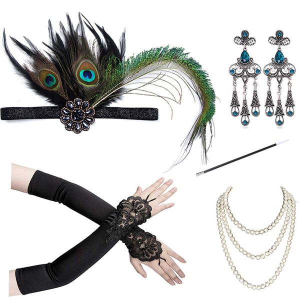 1920s flapper accessories costume set 20s headband gloves cigarette holder necklace for women prom, Silver
1920s flapper accessories costume set 20s headband gloves cigarette holder necklace for women prom, Silver