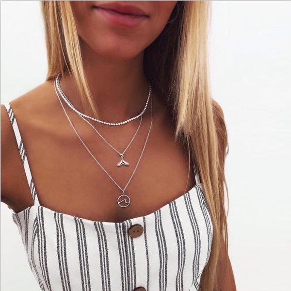 chains cross border creative retro wave fish tail pendant multi-layer necklace amazon three-layer, Silver
chains cross border creative retro wave fish tail pendant multi-layer necklace amazon three-layer, Silver