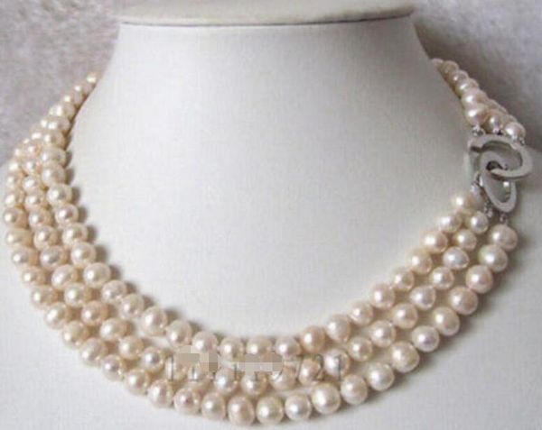 beautiful 3row 8-9 mm white freshwater pearl necklace 17-19, Silver
beautiful 3row 8-9 mm white freshwater pearl necklace 17-19, Silver