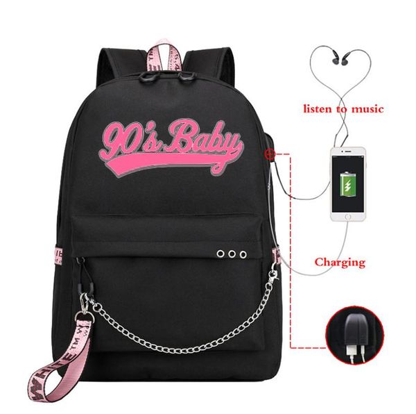 usb charging travel school bag 90's baby letters print teenager schoolbag for girls shoulder backpacks knapsack black bagpack
usb charging travel school bag 90's baby letters print teenager schoolbag for girls shoulder backpacks knapsack black bagpack