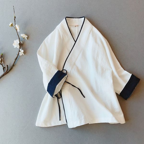 women shirt v neck contrast color retro chinese style cotton linen lace cardigan three quarter sleeve fashion vintage women, White
women shirt v neck contrast color retro chinese style cotton linen lace cardigan three quarter sleeve fashion vintage women, White