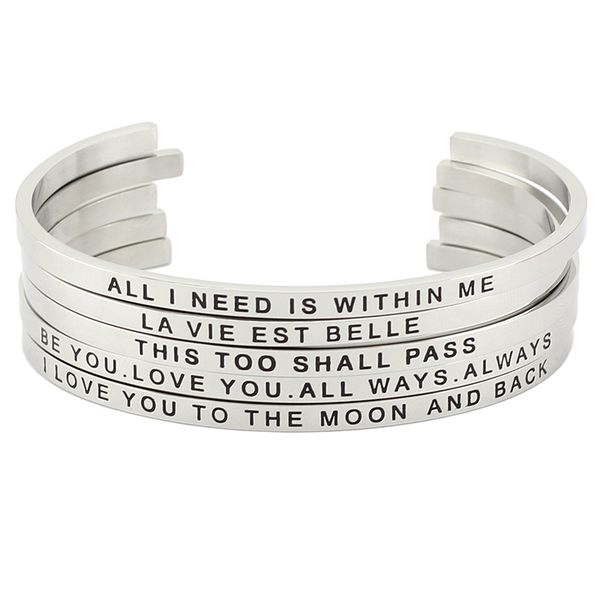 stainless steel bar engraved positive inspirational quote cuff mantra bracelet bangle jewelry, Black
stainless steel bar engraved positive inspirational quote cuff mantra bracelet bangle jewelry, Black