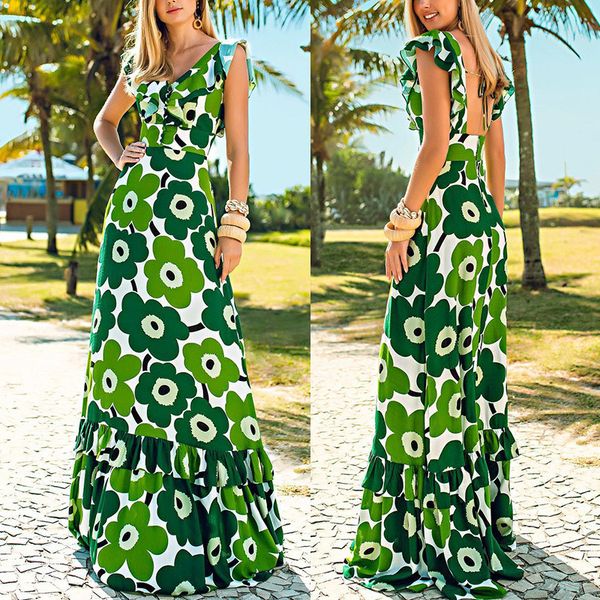 women elegant dress comfortable petal sleeve v neck draped fit and flare printing dress to the floor summer 2020, Black;gray
women elegant dress comfortable petal sleeve v neck draped fit and flare printing dress to the floor summer 2020, Black;gray