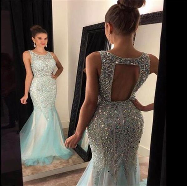 bling bling new mermaid prom dresses scoop sleeveless sweep train crystal beading tulle evening dress robe de soiree, Black
bling bling new mermaid prom dresses scoop sleeveless sweep train crystal beading tulle evening dress robe de soiree, Black