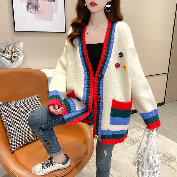 net red hair women's cardigan 2020 autumn new korean sweater coat style spring and autumn lazy style sweater coat loose outer wear vwxf, White;black
net red hair women's cardigan 2020 autumn new korean sweater coat style spring and autumn lazy style sweater coat loose outer wear vwxf, White;black