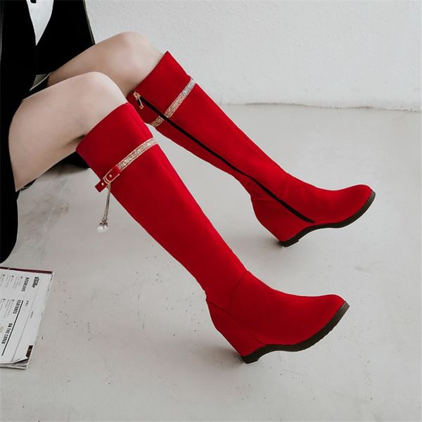 boots pxelena chain pearl bling wedding knee high bridal charming hidden heel shoes women black red faux suede plus size 34-43
boots pxelena chain pearl bling wedding knee high bridal charming hidden heel shoes women black red faux suede plus size 34-43