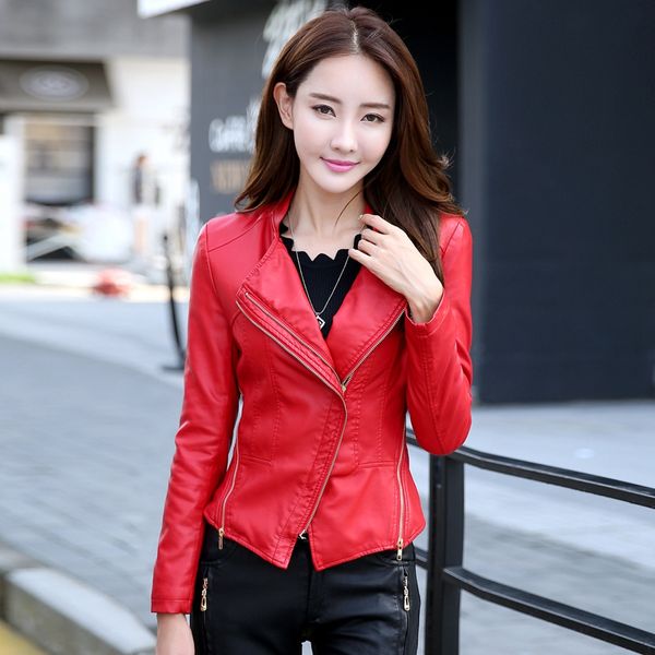 autumn punk outfits women's short paragraph slim small jacket ms. leather jacket women black red motorcycle jackets and coats