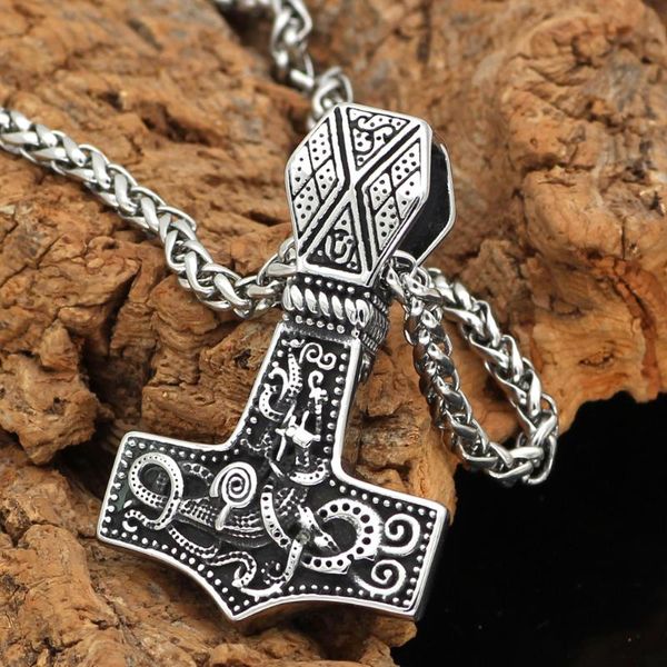 nordic viking mjolnir thor hammer jormungand stainless steel necklace for men with valknut gift bag, Silver
nordic viking mjolnir thor hammer jormungand stainless steel necklace for men with valknut gift bag, Silver