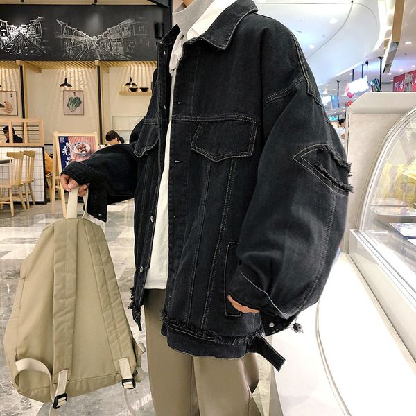 men's jackets ripped denim jacket fashion solid color casual retro mens streetwear wild loose hip hop bomber men, Black;brown
men's jackets ripped denim jacket fashion solid color casual retro mens streetwear wild loose hip hop bomber men, Black;brown