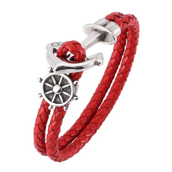 charm bracelets vintage nautical helmsman red woven double leather bracelet stainless steel fashion glamour men's 7-sp0179, Golden;silver
charm bracelets vintage nautical helmsman red woven double leather bracelet stainless steel fashion glamour men's 7-sp0179, Golden;silver