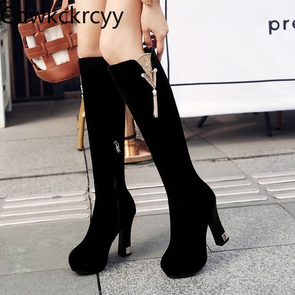 winter the new fashion round head thick heel 11cm knight boots red sequin tassel plus velvet keep warm high heel women boots, Black
winter the new fashion round head thick heel 11cm knight boots red sequin tassel plus velvet keep warm high heel women boots, Black