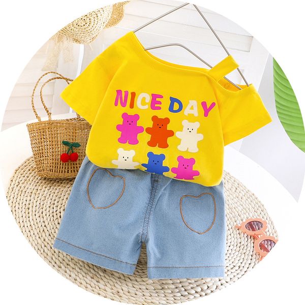 fashion summer baby girl clothing sets cartoon little bear t-shirt children girls suit for kids denim outfit infant girl clothes, Pink;blue
fashion summer baby girl clothing sets cartoon little bear t-shirt children girls suit for kids denim outfit infant girl clothes, Pink;blue