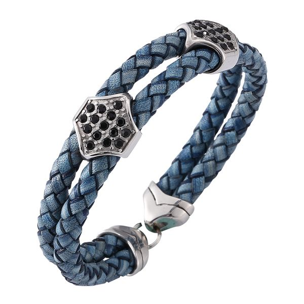 jewelry blue double rope braided leather bracelet with zircon for women men s.steel charm bracelets retro gift c0207, Golden;silver
jewelry blue double rope braided leather bracelet with zircon for women men s.steel charm bracelets retro gift c0207, Golden;silver
