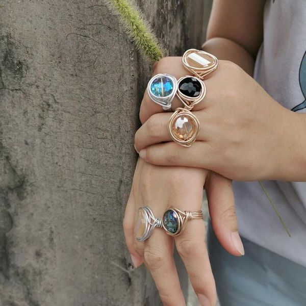 cluster rings big champagne crystal women handmade gold color wire helical wound beads finger ring wedding party jewelry uken, Golden;silver
cluster rings big champagne crystal women handmade gold color wire helical wound beads finger ring wedding party jewelry uken, Golden;silver